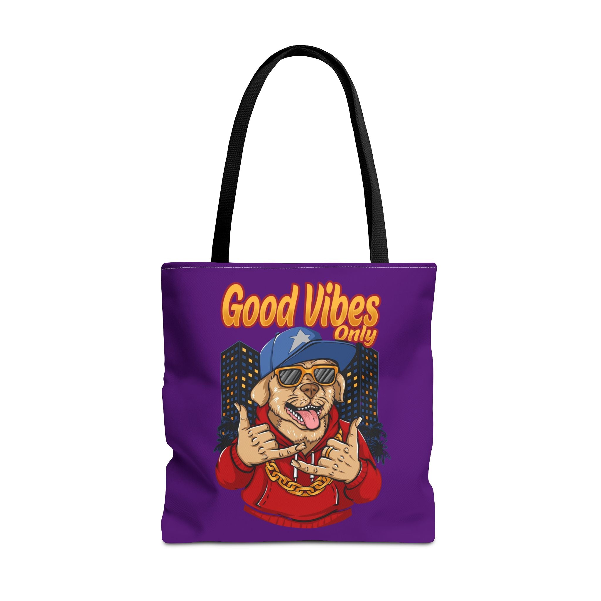 Good Vibes Only Dog Tote Bag — Cute Hipster Pup Graphic Canvas Tote