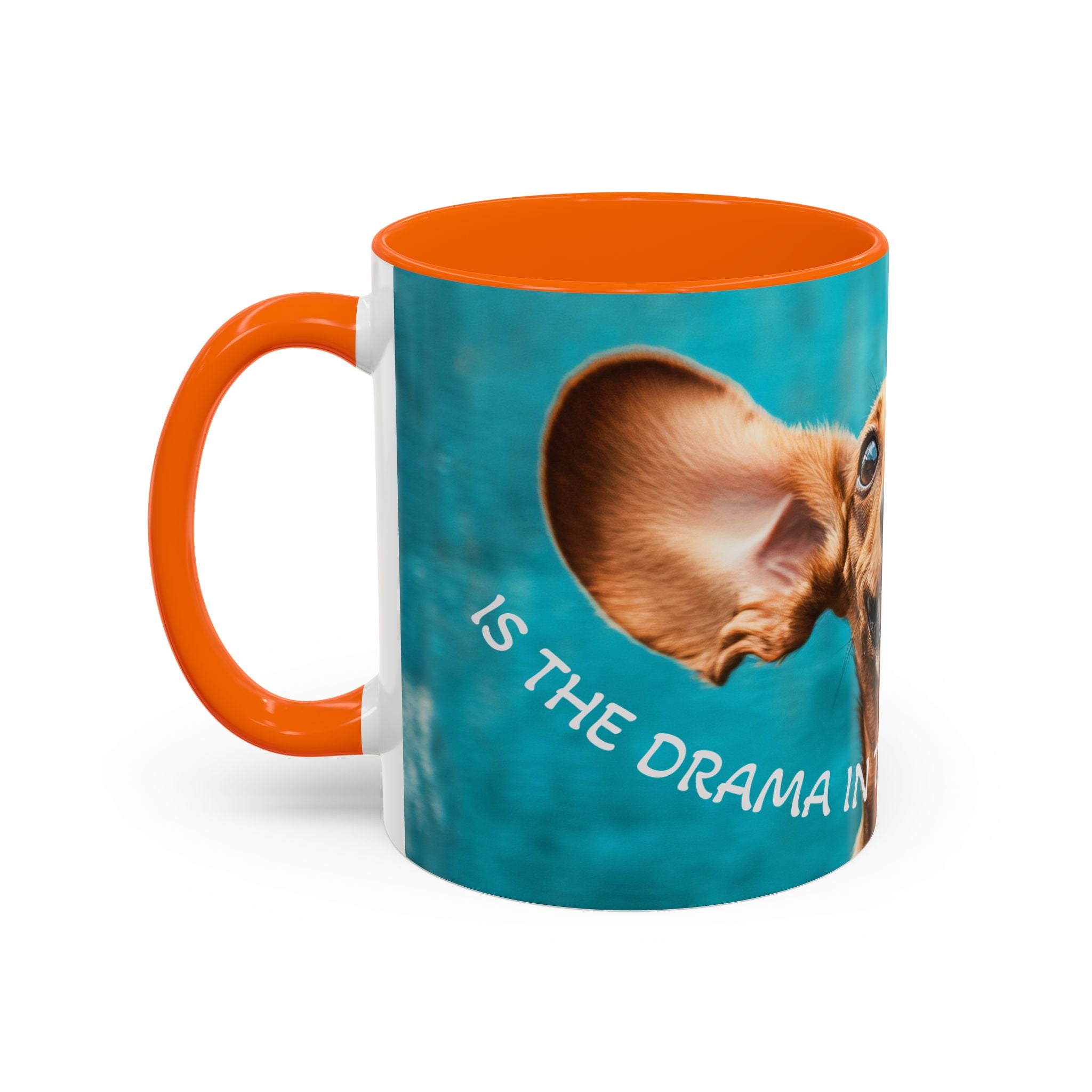 Happy Dachshund Coffee Mug – "Is the Drama in the Room with Us?" Accent Mug