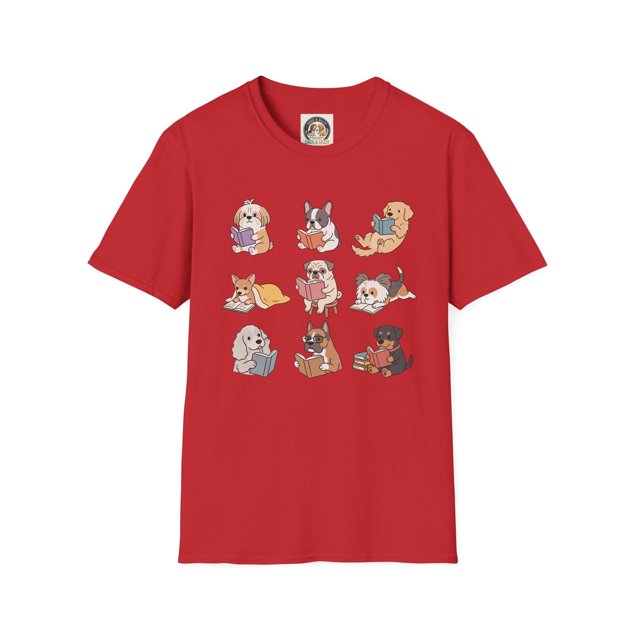 Reading Dogs T-Shirt — Cute Cartoon Dogs with Books Graphic Tee