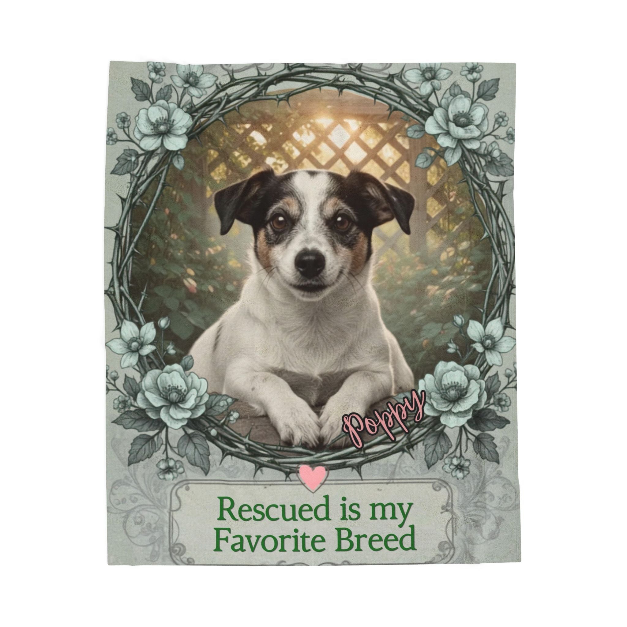 Personalized Dog Portrait Blanket — "Rescued Is My Favorite Breed" | Custom Name & Photo