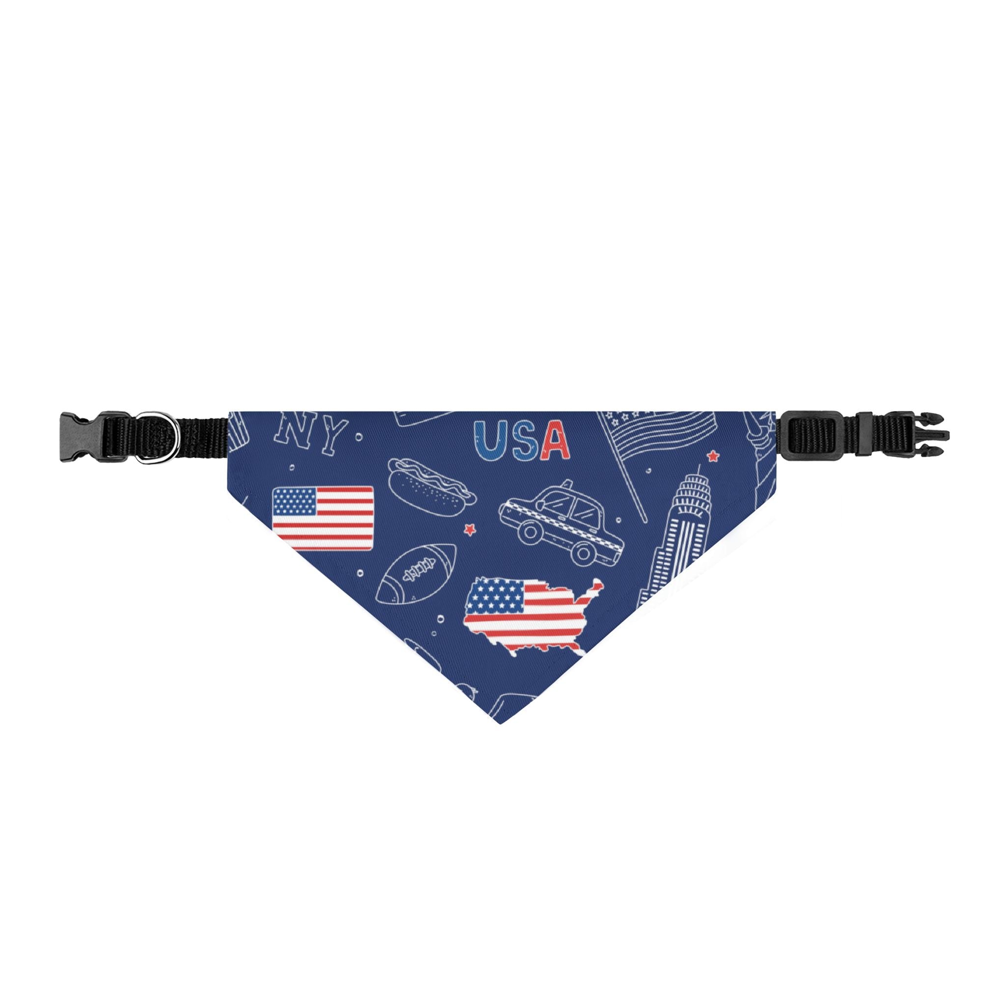 Patriotic Clip-On Pet Bandana — USA Flag & Icon Print