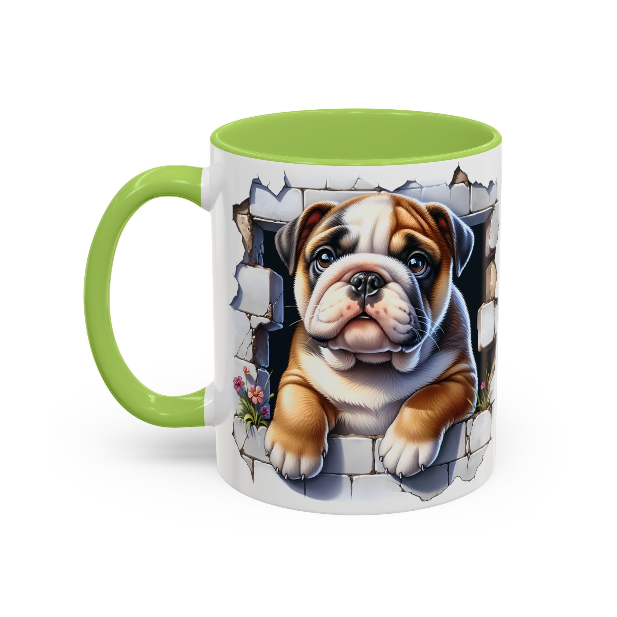 Bulldog Peek-A-Boo Accent Coffee Mug — Cute English Bulldog Coffee Cup (11/15 oz)