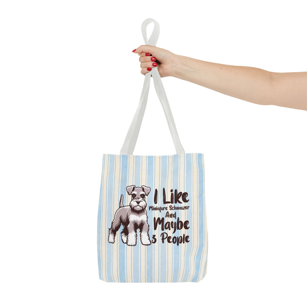 Miniature Schnauzer Tote Bag – "I Like Miniature Schnauzers and Maybe 3 People" Striped Canvas Tote