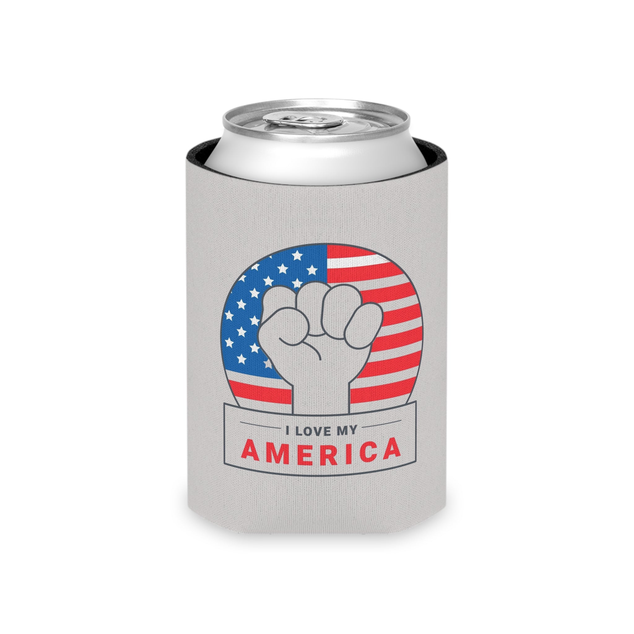 Patriotic Can Cooler — “I Love My America” & USA Dog Drink Holder