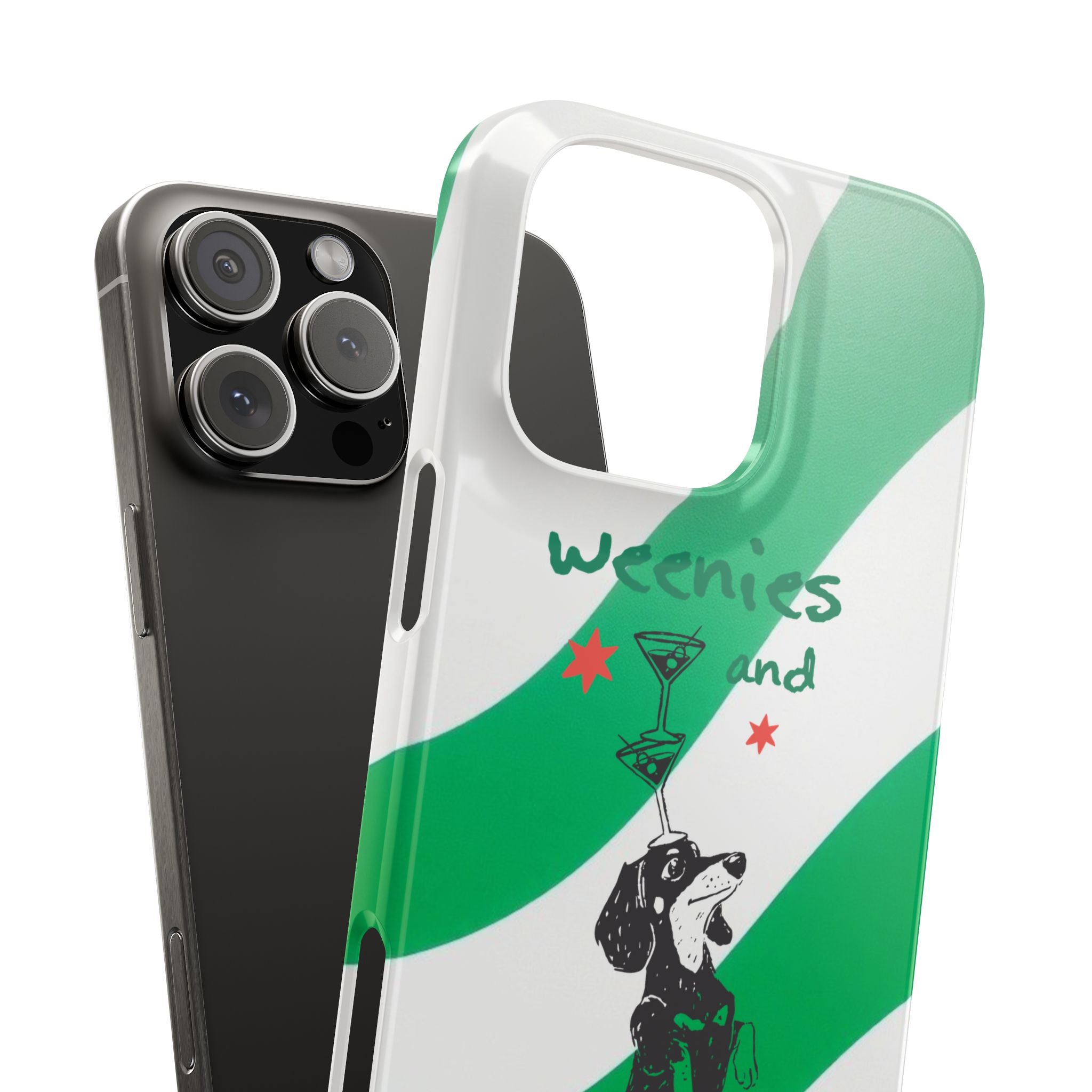 Weenies and Martinis Slim Phone Case – Dachshund Cocktail Green Stripe