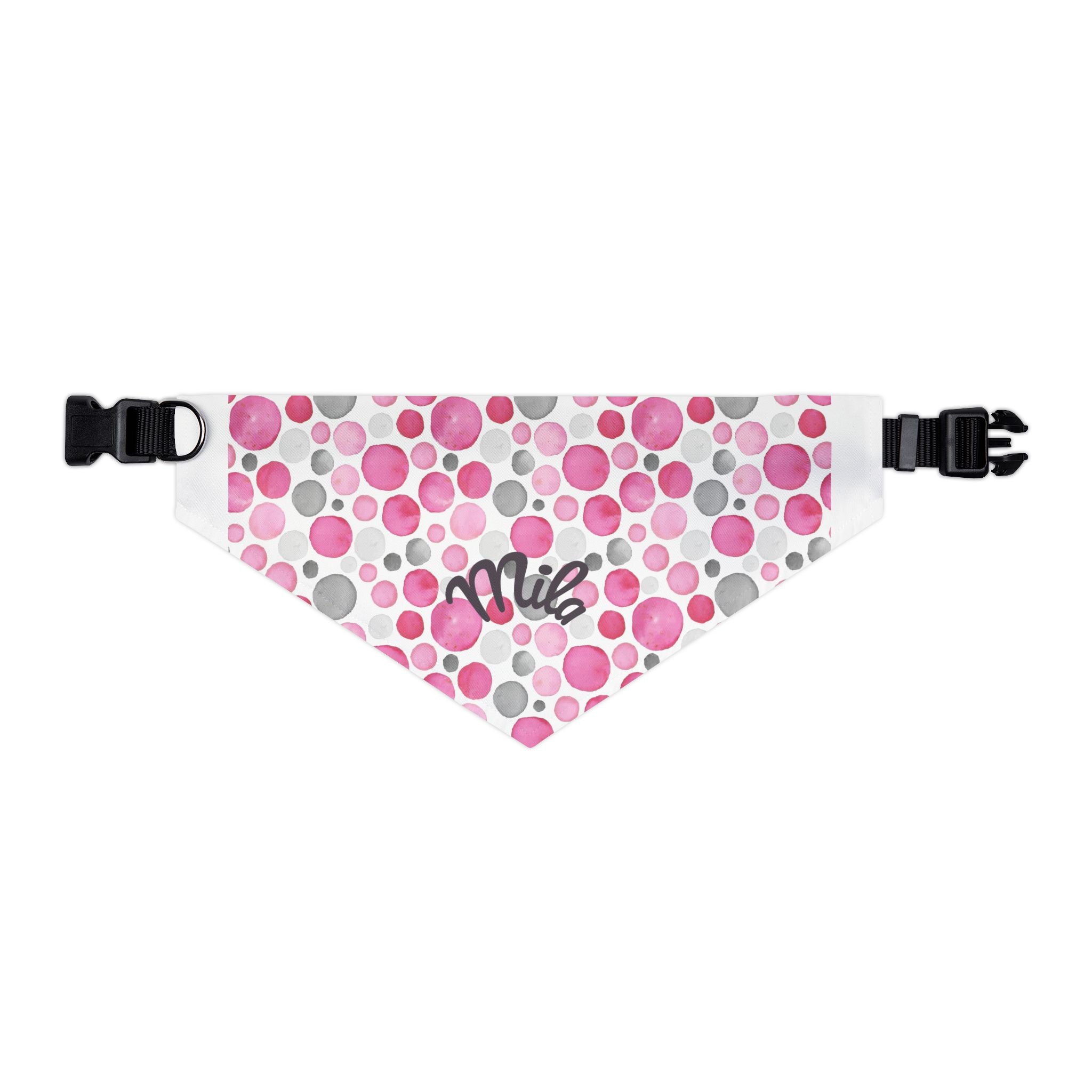 Pink Polka Dot Pet Bandana Collar – Customizable "Milo" Style for Dogs & Cats