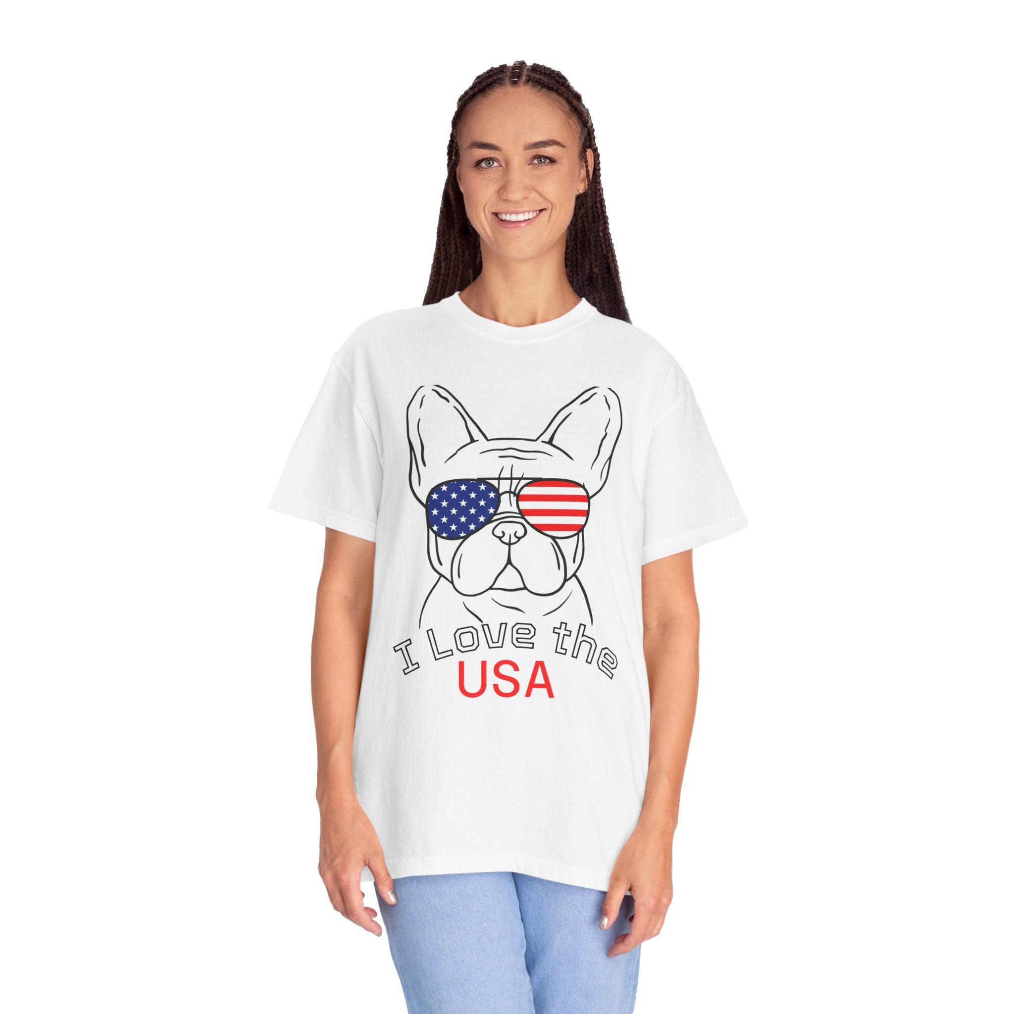USA Bulldog T-Shirt — "I Love the USA" Patriotic Dog Tee