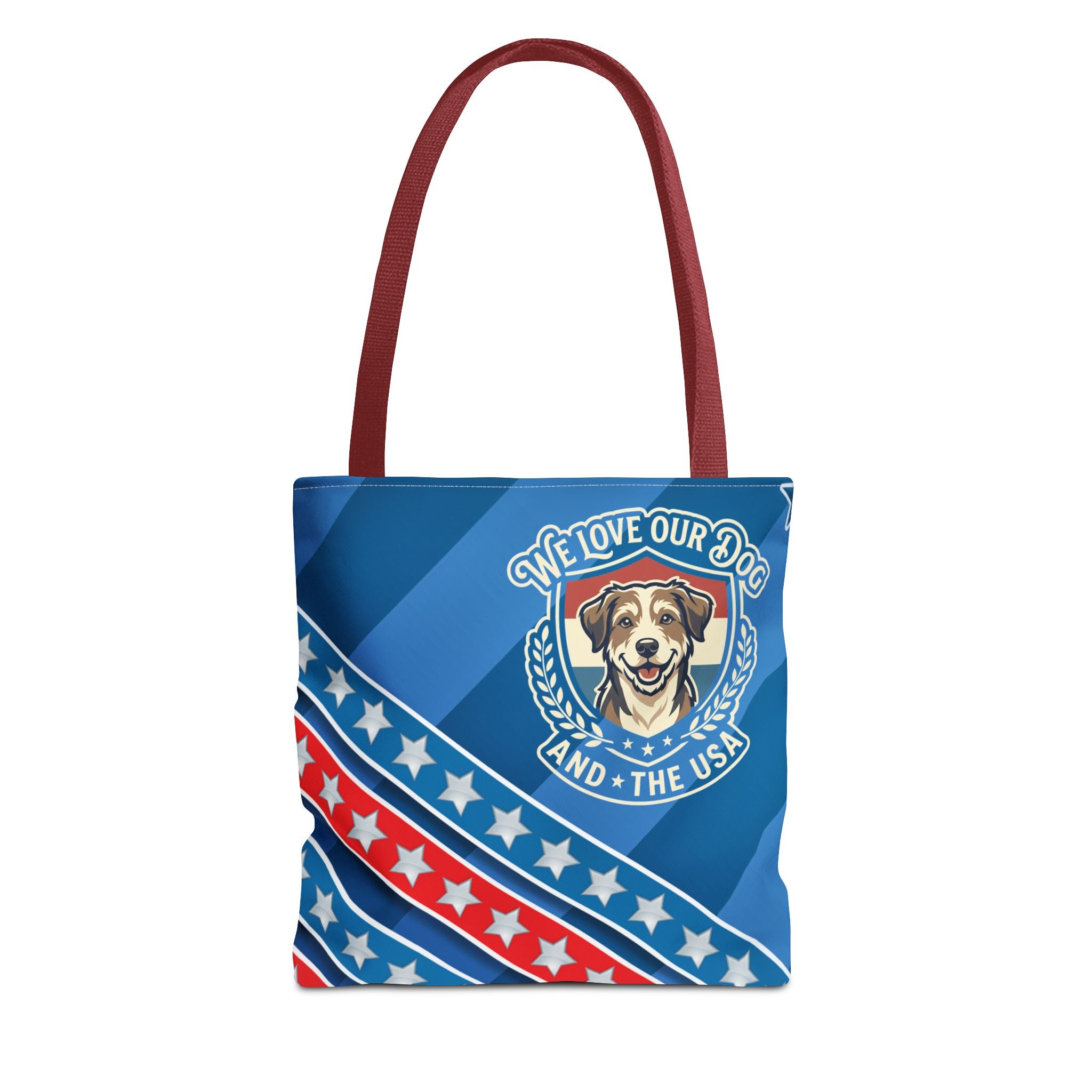 Patriotic Dog Tote Bag — "We Love Our Dog and the USA" AOP Tote