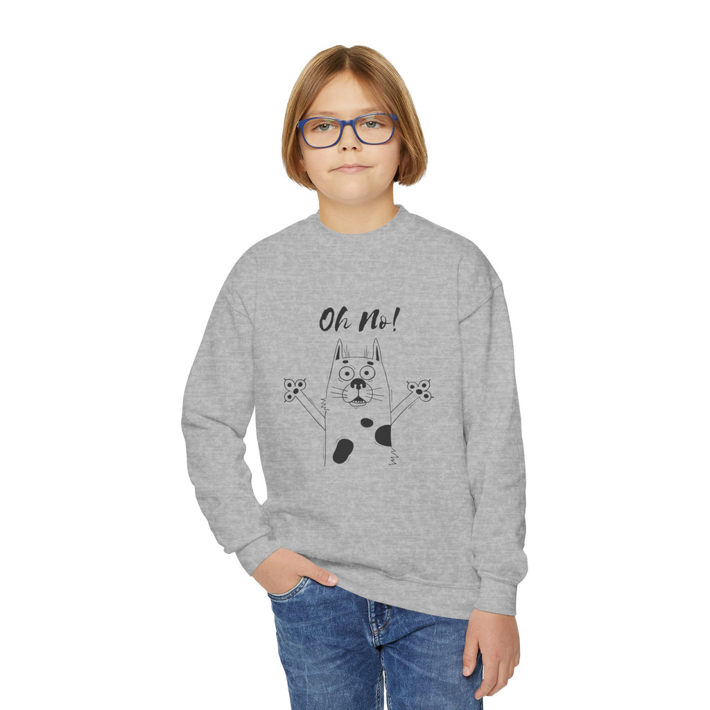 Youth Sweatshirt — "Oh No!" Surprised Dog Cartoon Graphic Crewneck