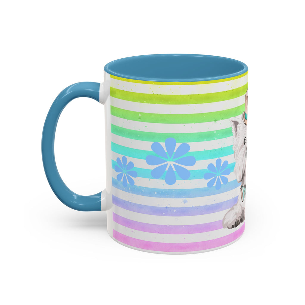 West Highland Terrier Coffee Mug — Cute White Pup on Rainbow Stripes (Accent Mug 11/15oz)