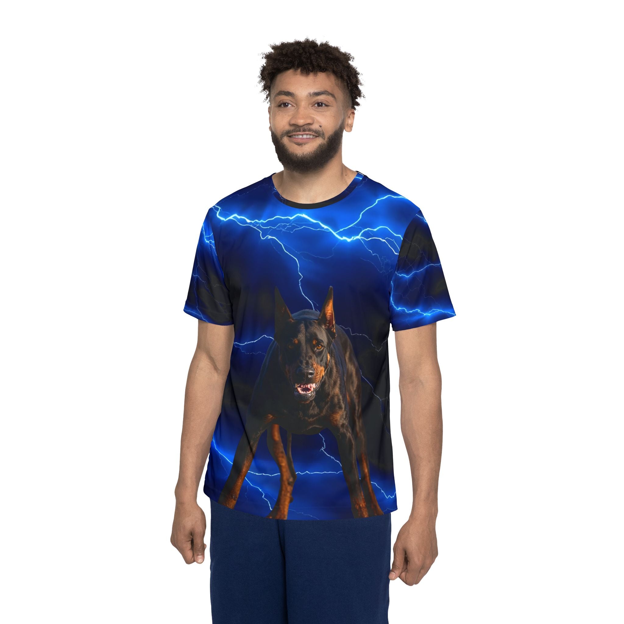 Doberman Lightning Sports Jersey — Men's All-Over Print Athletic Tee