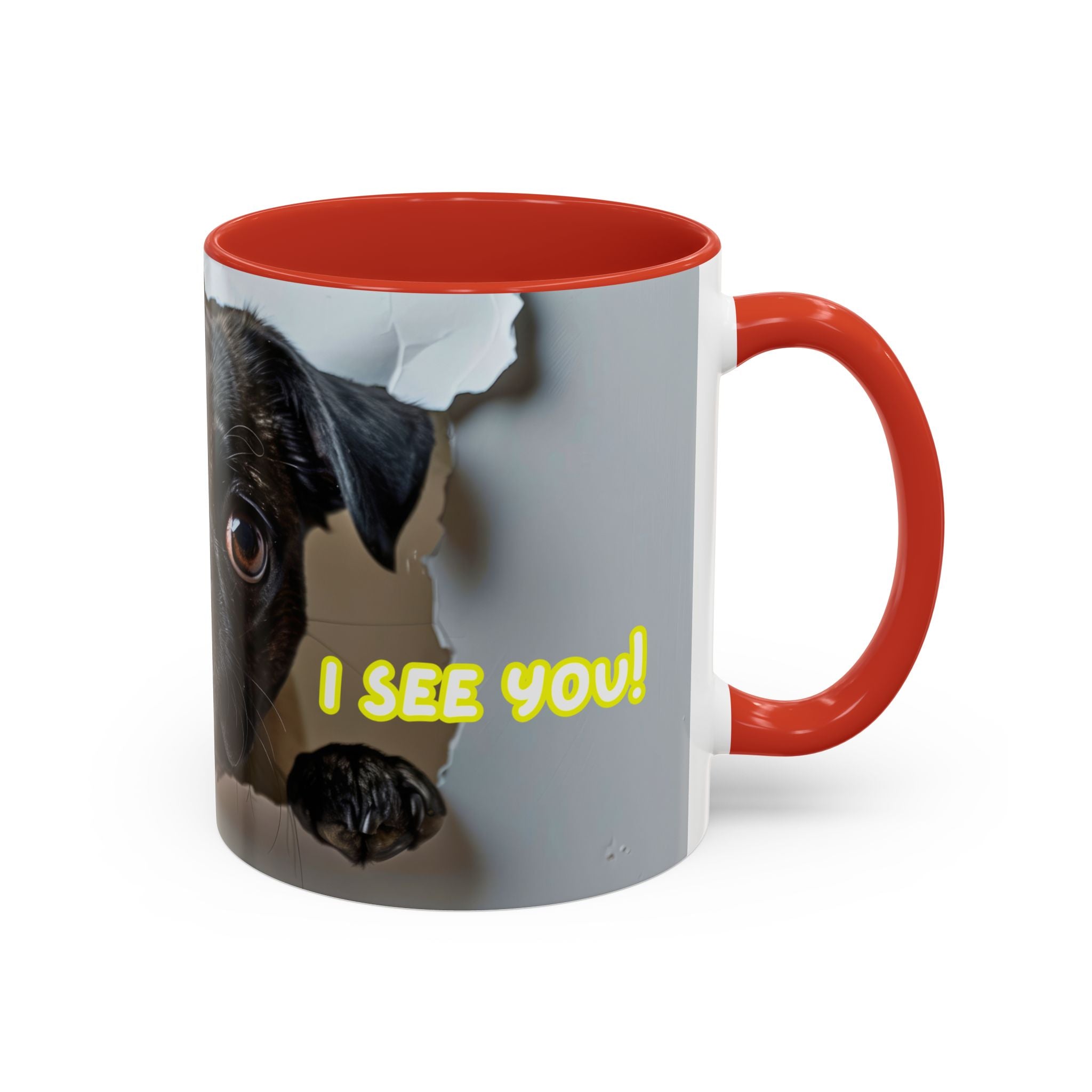 Pug “I See You!” Accent Coffee Mug — Cute Dog Lover Gift (11/15 oz)