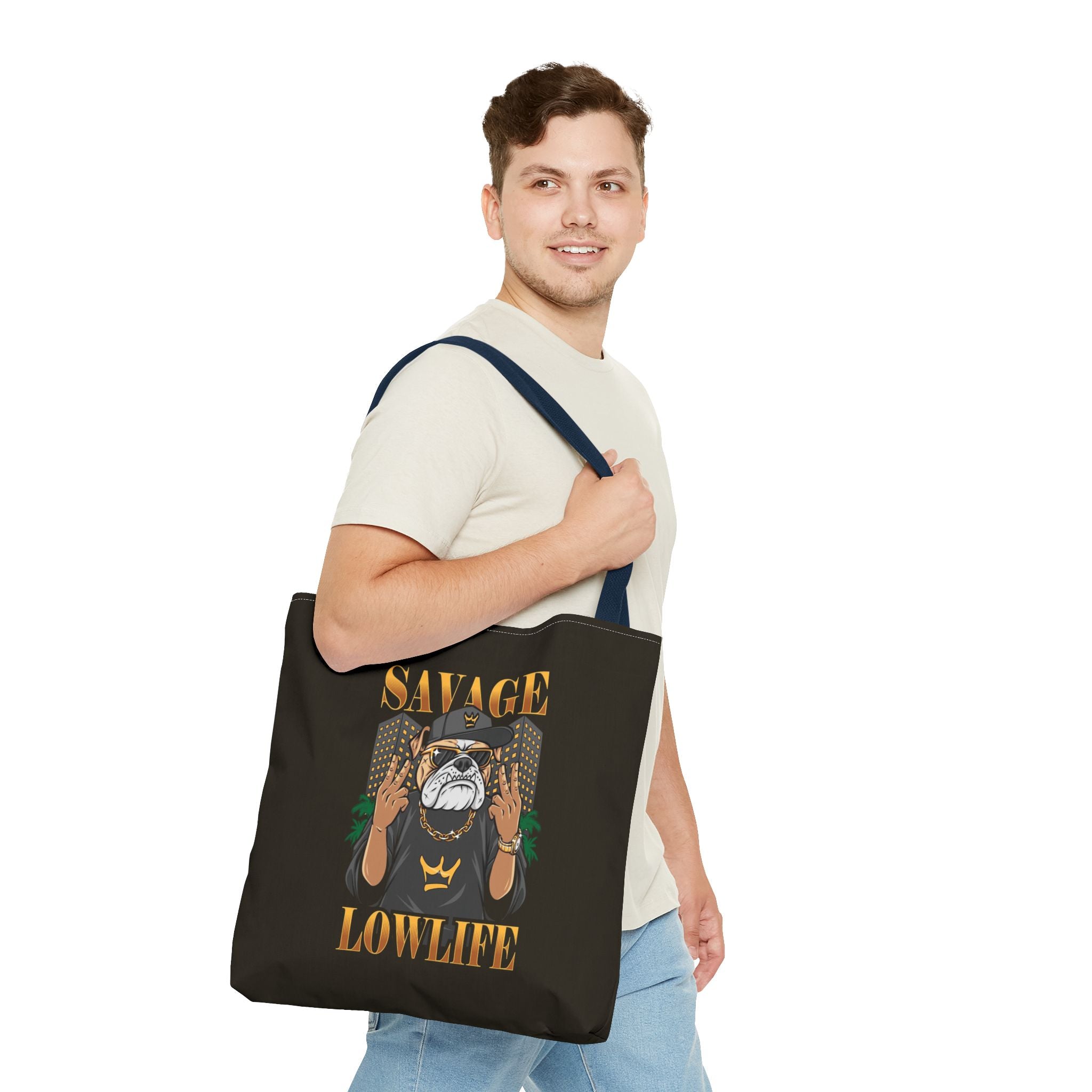Savage Lowlife Graphic Tote Bag — Urban Bulldog Design, Streetwear Everyday Carry