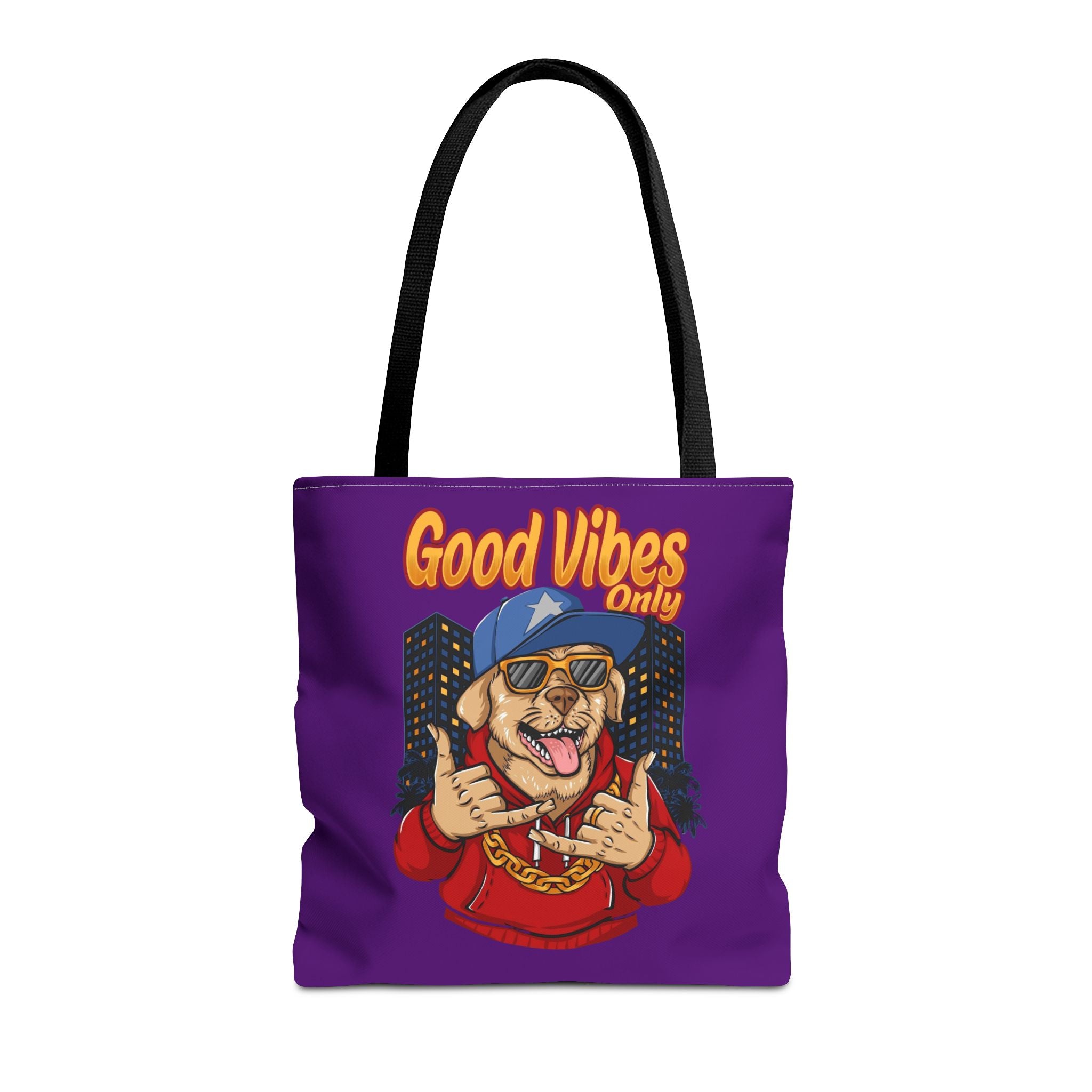 Good Vibes Only Dog Tote Bag — Cute Hipster Pup Graphic Canvas Tote