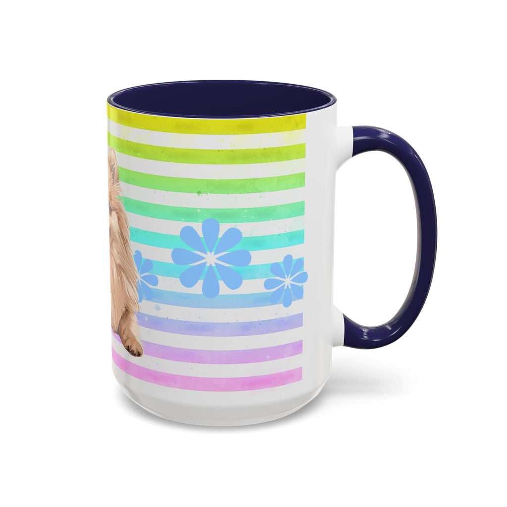 Pomeranian Dog Coffee Mug — Cute Fluffy Pup on Rainbow Stripes (Accent Mug 11/15oz)