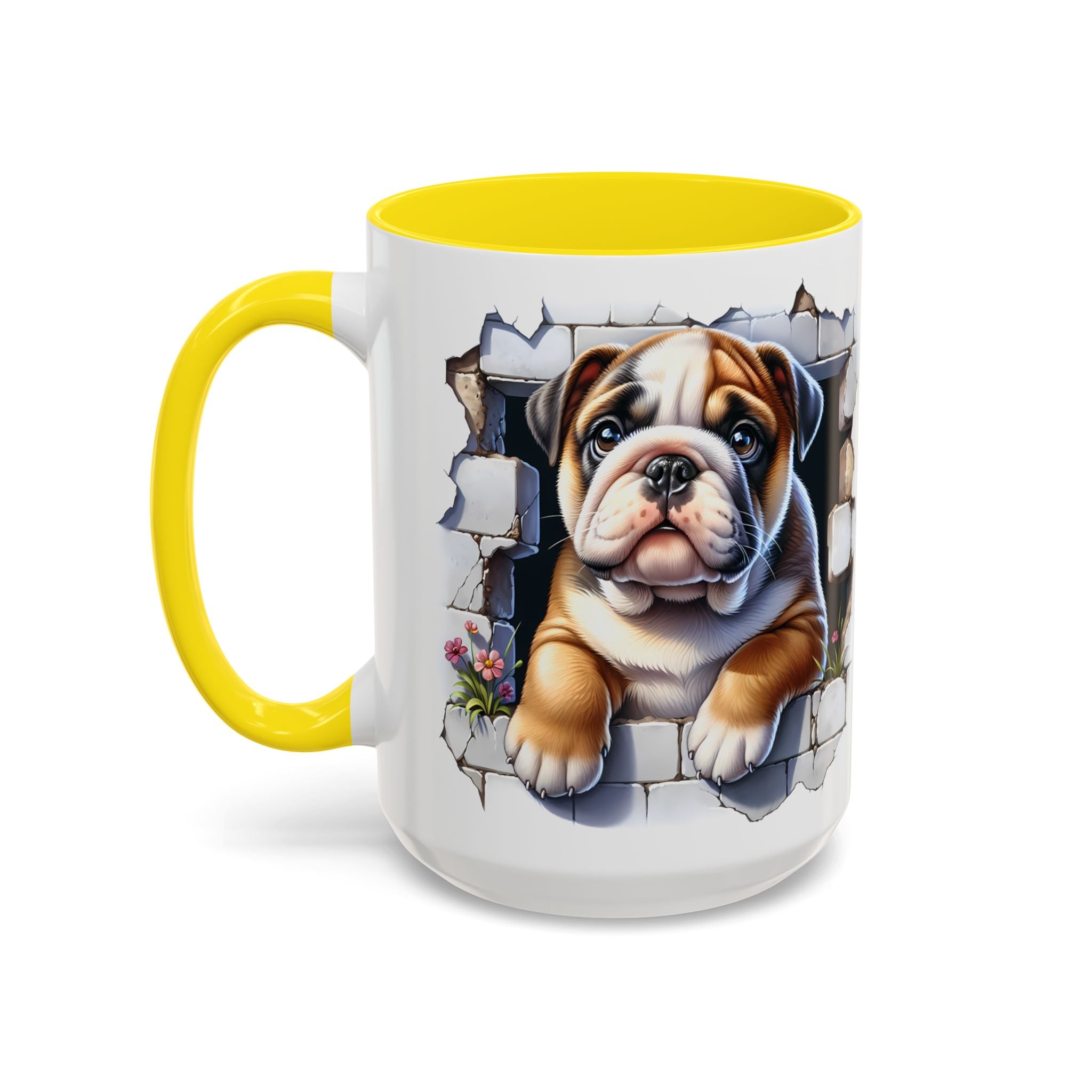 Bulldog Peek-A-Boo Accent Coffee Mug — Cute English Bulldog Coffee Cup (11/15 oz)
