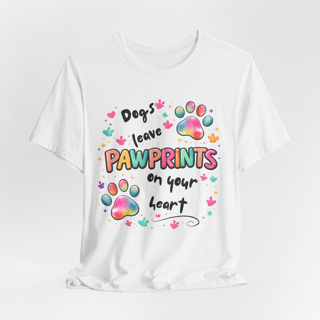 Pawprints on Your Heart T‑Shirt — Colorful Dog Paw Love Tee