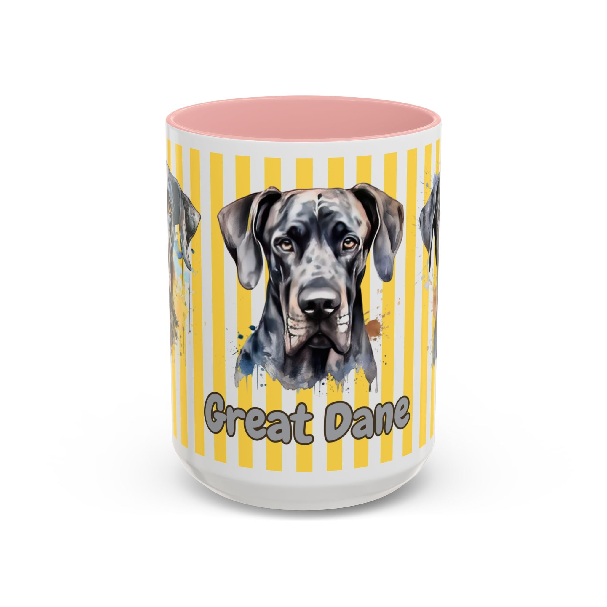 Personalised Dog Accent Coffee Mug — Yellow Striped Dog Lover Gift (11/15 oz)