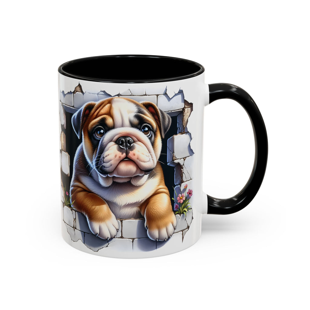 Bulldog Peek-A-Boo Accent Coffee Mug — Cute English Bulldog Coffee Cup (11/15 oz)