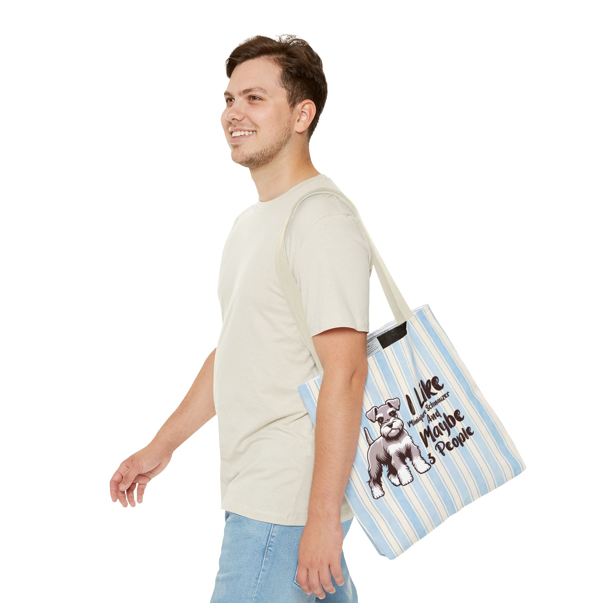 Miniature Schnauzer Tote Bag – "I Like Miniature Schnauzers and Maybe 3 People" Striped Canvas Tote