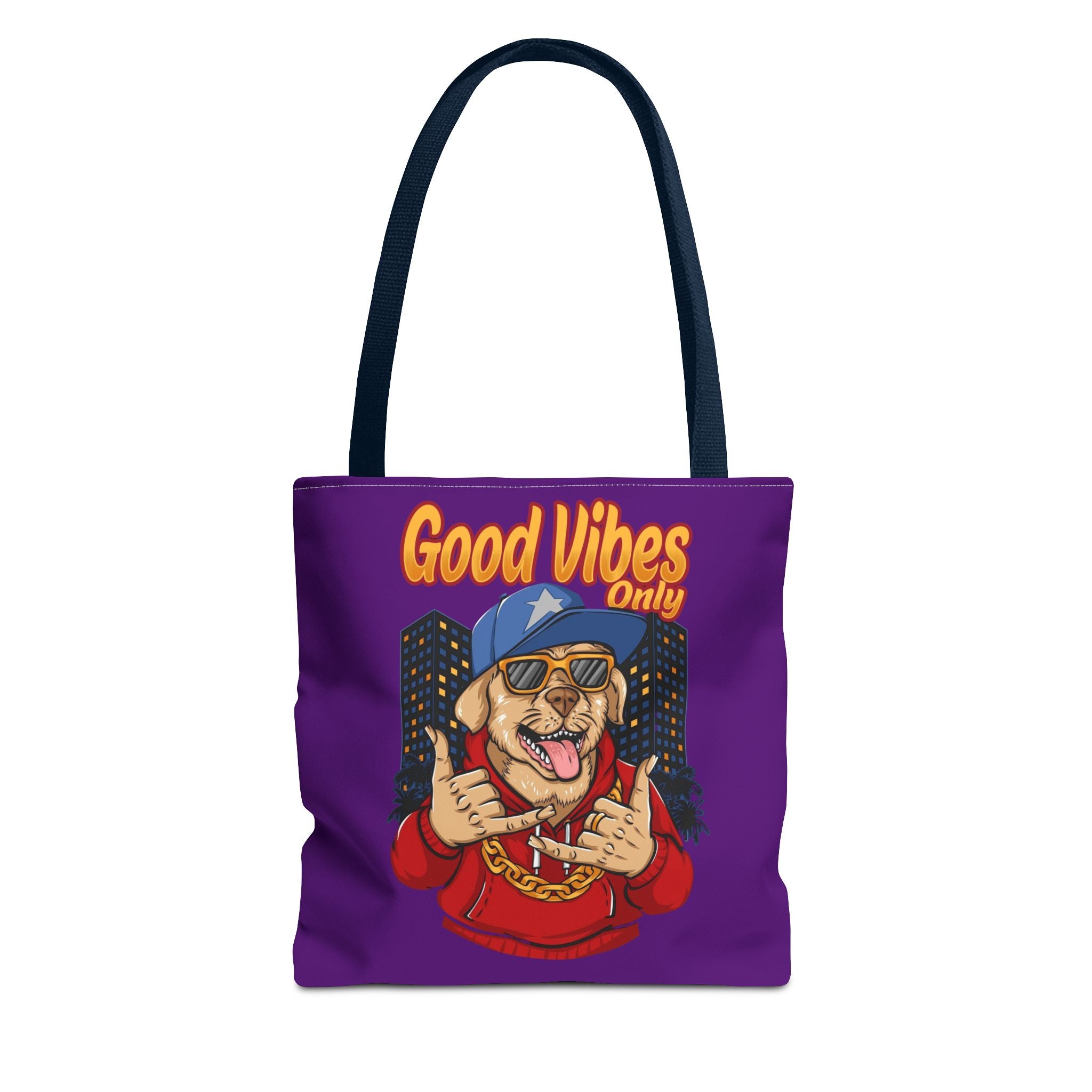 Good Vibes Only Dog Tote Bag — Cute Hipster Pup Graphic Canvas Tote