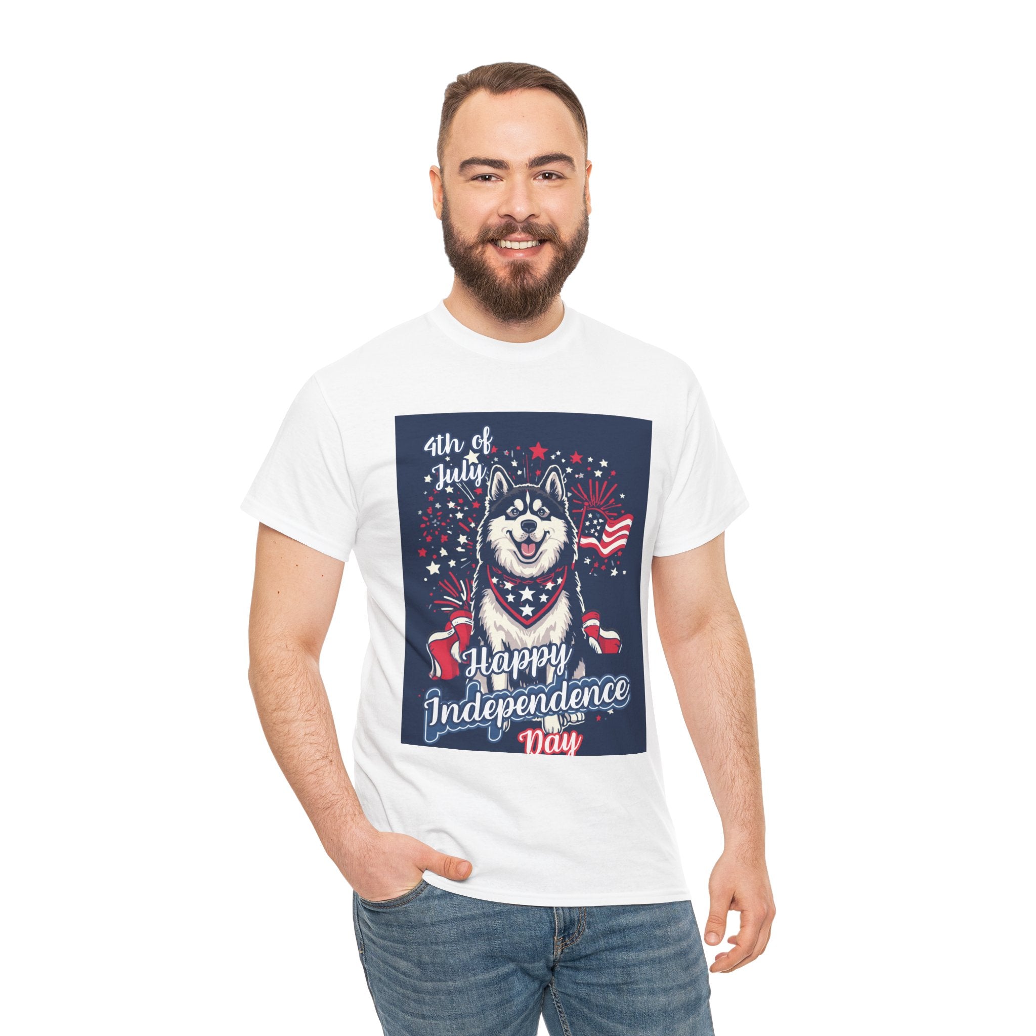 4th of July Husky T-Shirt – Happy Independence Day Patriotic Dog Tee