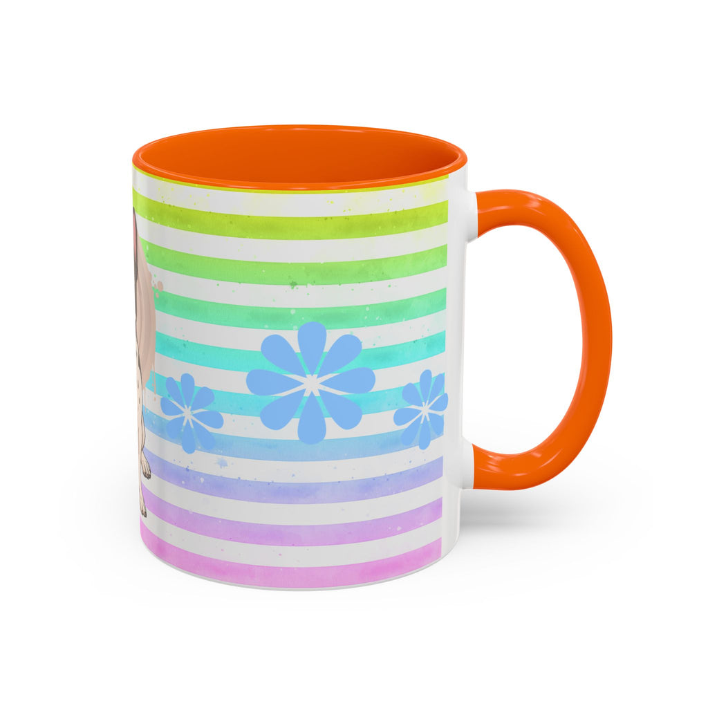 French Bulldog Coffee Mug — Cute Black & White Pup on Rainbow Stripes (Accent Mug 11/15oz)