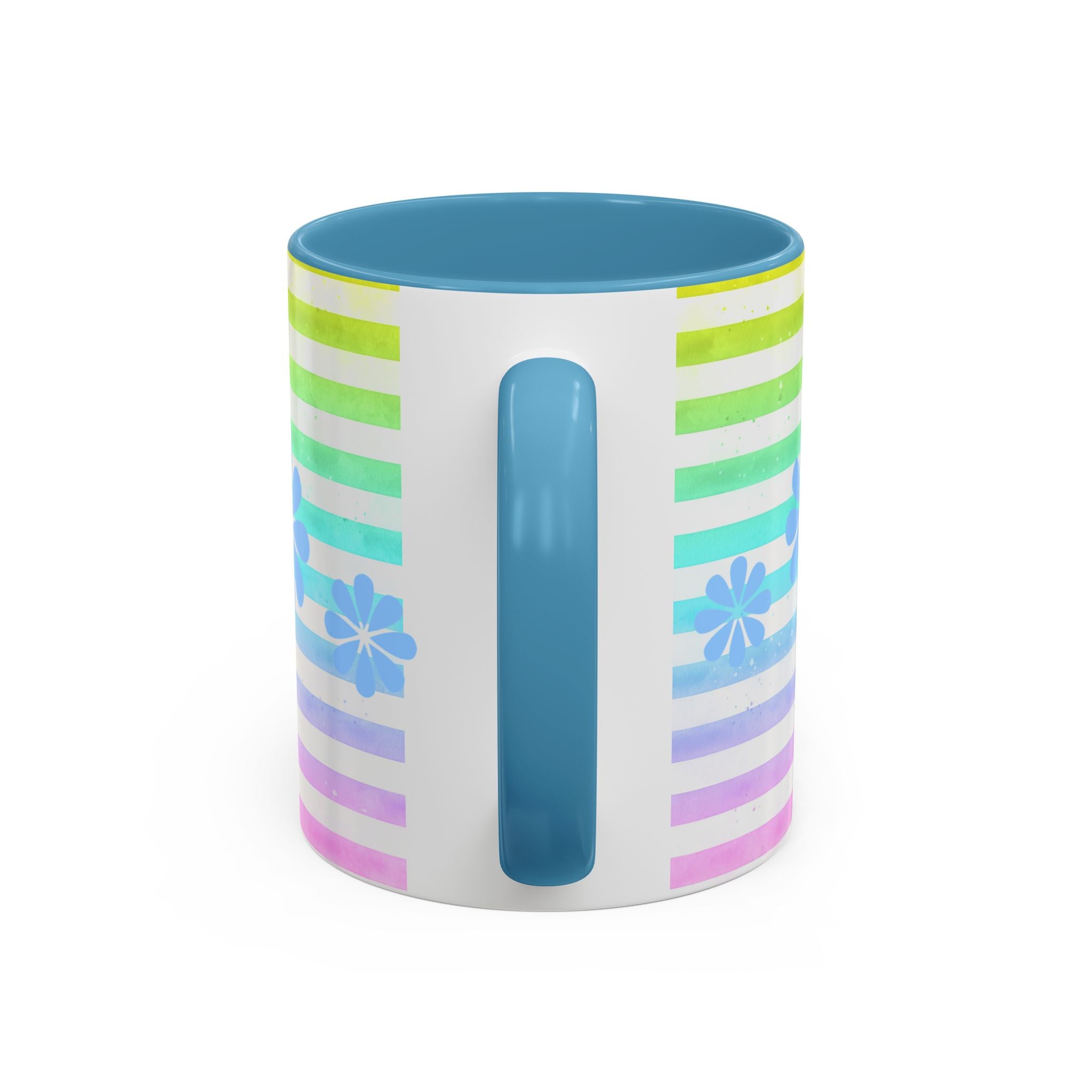 Siberian Husky Coffee Mug — Cute Black & Husky Pup on Rainbow Stripes (Accent Mug 11/15oz)