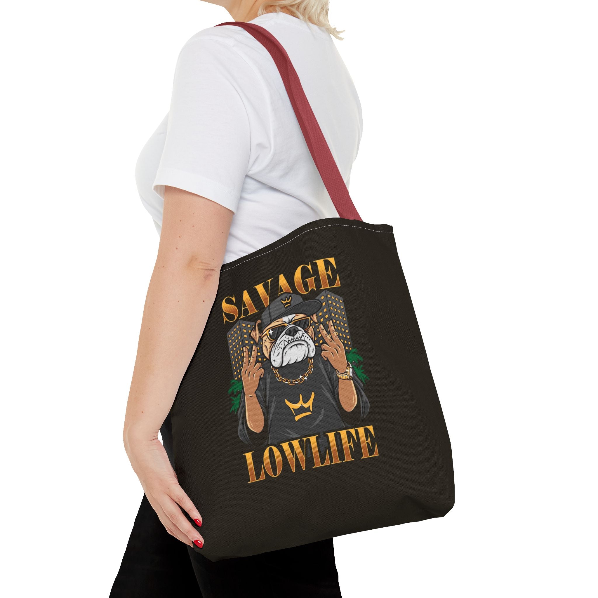 Savage Lowlife Graphic Tote Bag — Urban Bulldog Design, Streetwear Everyday Carry