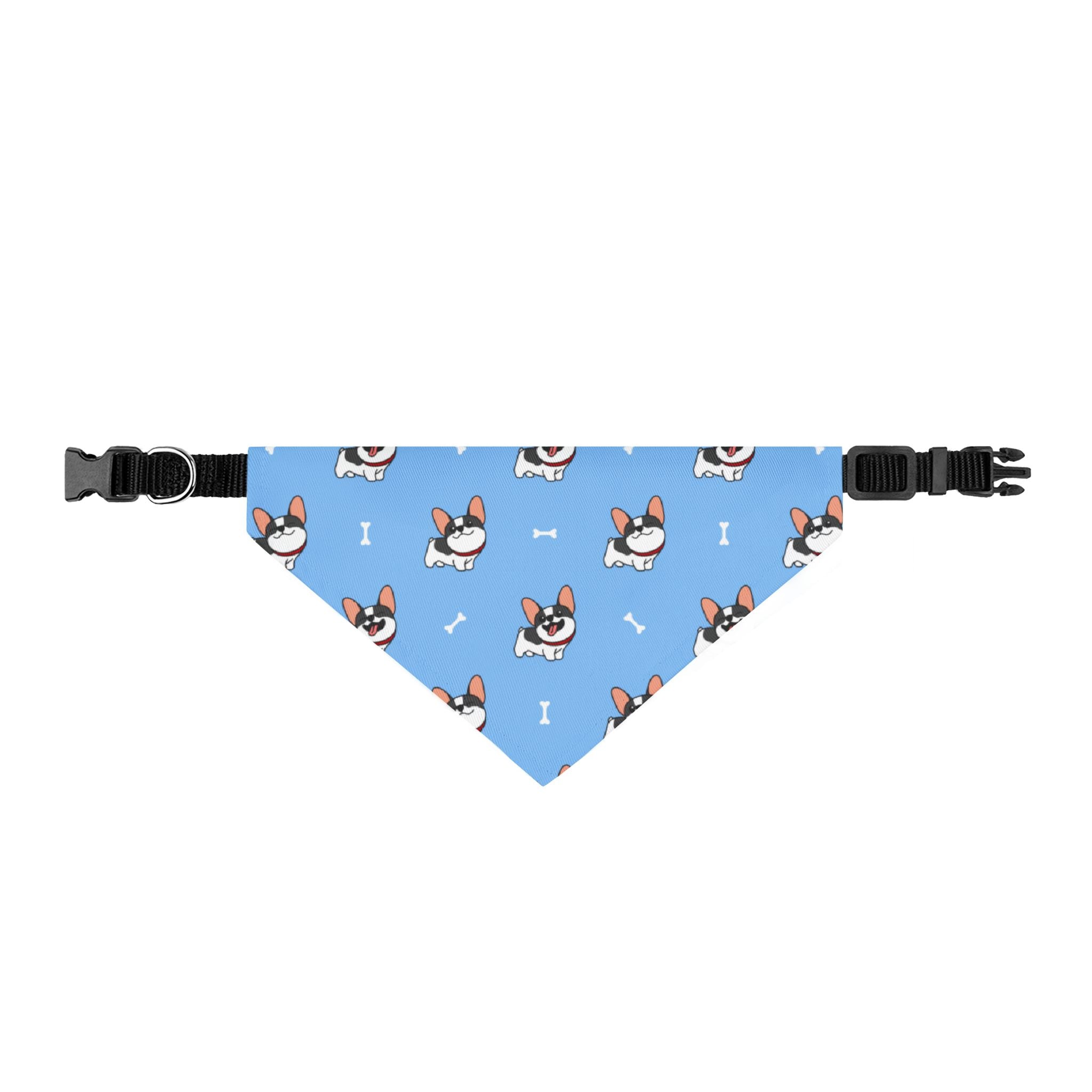 Clip-On Pet Bandana — Cute French Bulldog Pattern Dog Scarf, Blue