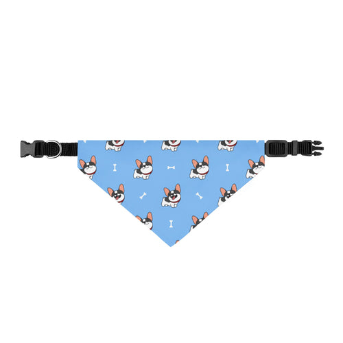 Clip-On Pet Bandana — Cute French Bulldog Pattern Dog Scarf, Blue