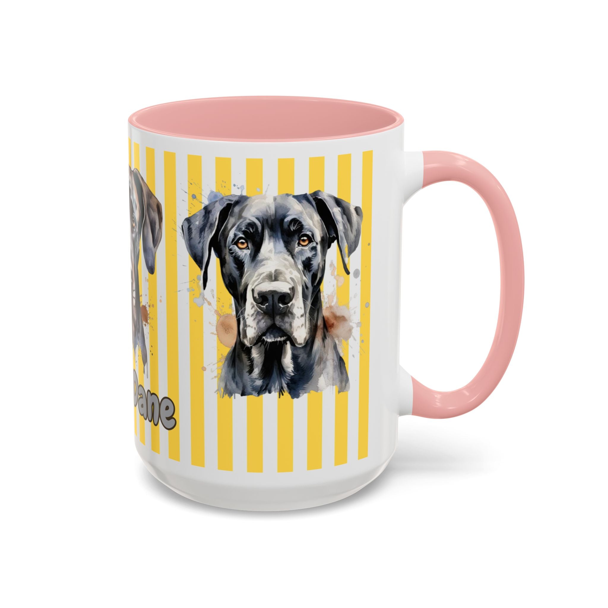 Personalised Dog Accent Coffee Mug — Yellow Striped Dog Lover Gift (11/15 oz)