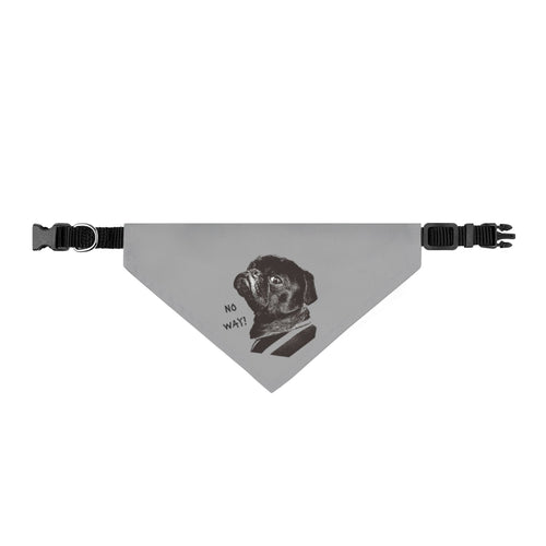 Clip-On Pet Bandana — Cute Black Pug Portrait "NO WAY!" Dog Collar Accessory