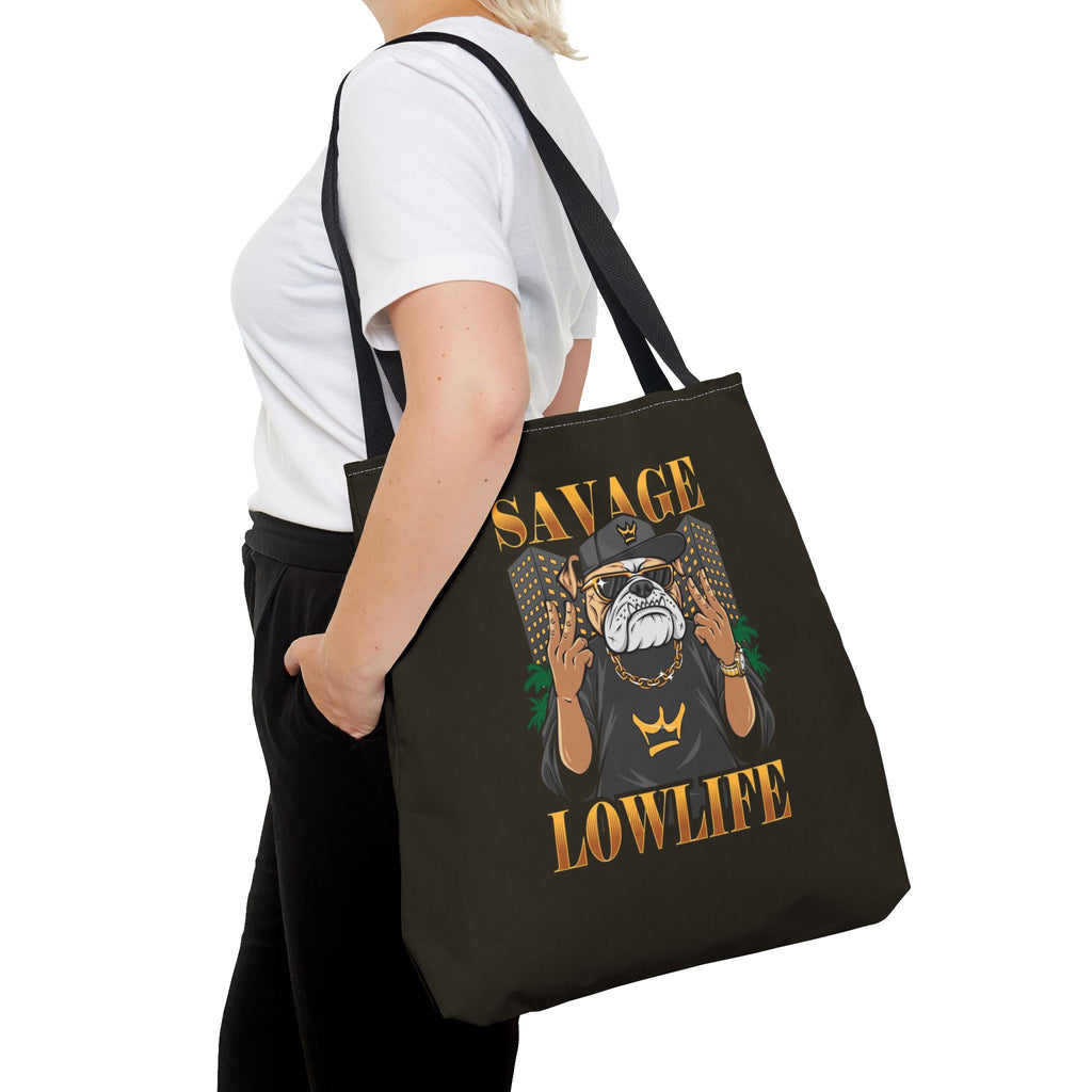 Savage Lowlife Graphic Tote Bag — Urban Bulldog Design, Streetwear Everyday Carry