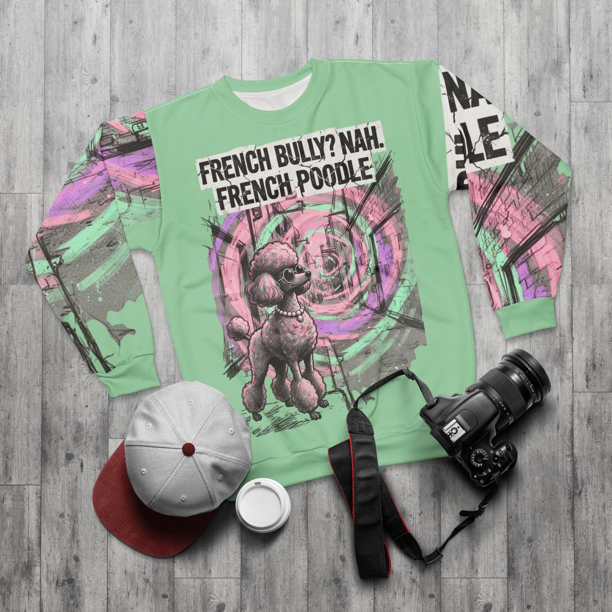 French Poodle Graphic Sweatshirt — "French Bully? Nah. French Poodle" Artistic Pet Pullover