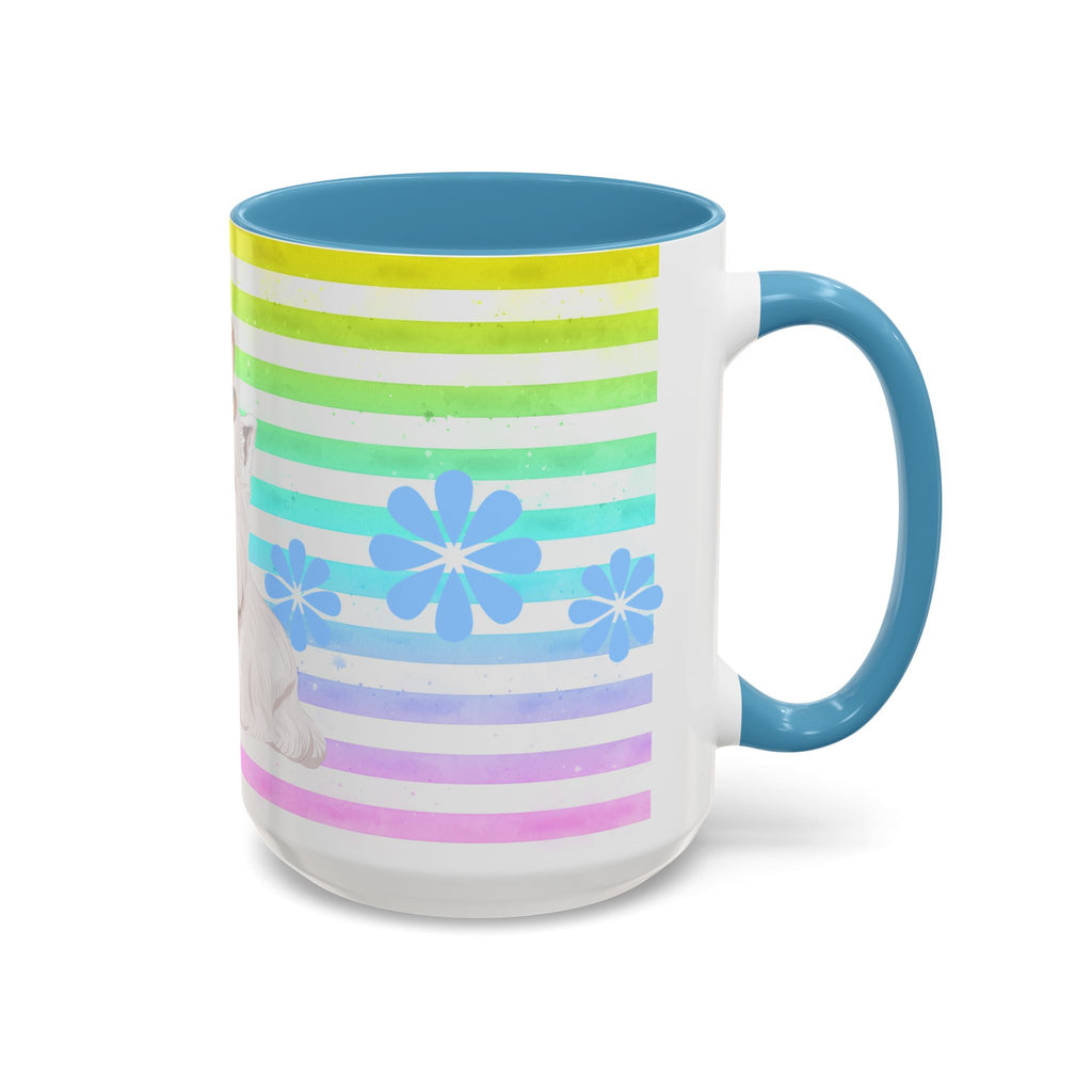 West Highland Terrier Coffee Mug — Cute White Pup on Rainbow Stripes (Accent Mug 11/15oz)