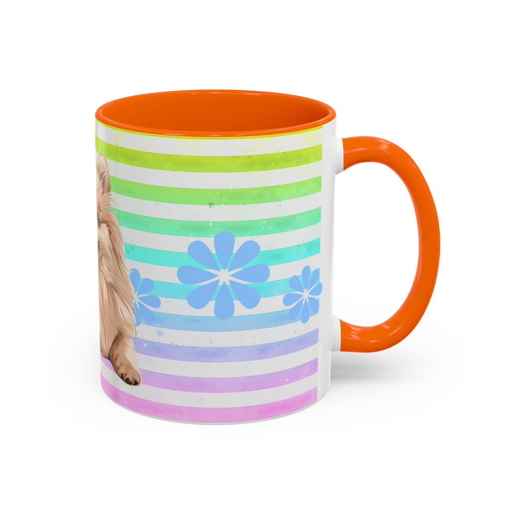 Pomeranian Dog Coffee Mug — Cute Fluffy Pup on Rainbow Stripes (Accent Mug 11/15oz)