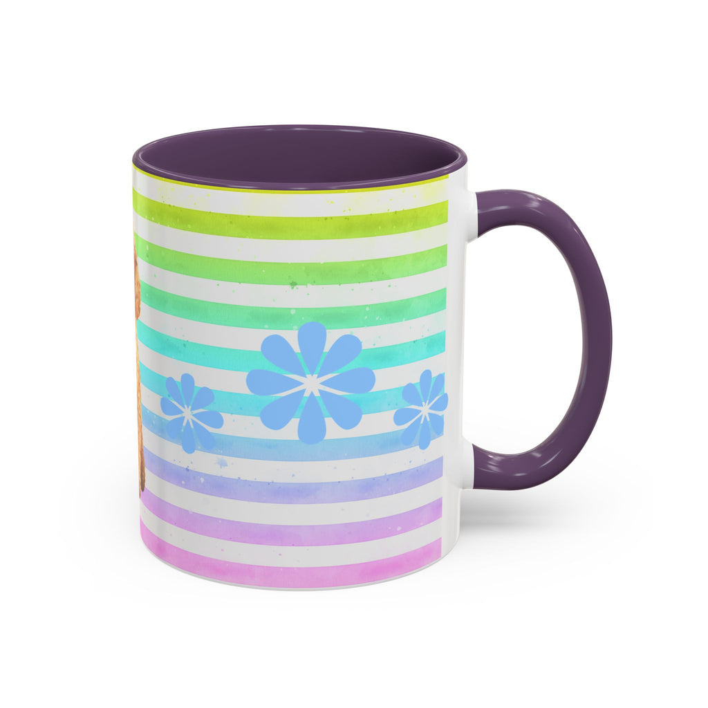 Apricot Poodle Coffee Mug — Cute Fluffy Pup on Rainbow Stripes (Accent Mug 11/15oz)