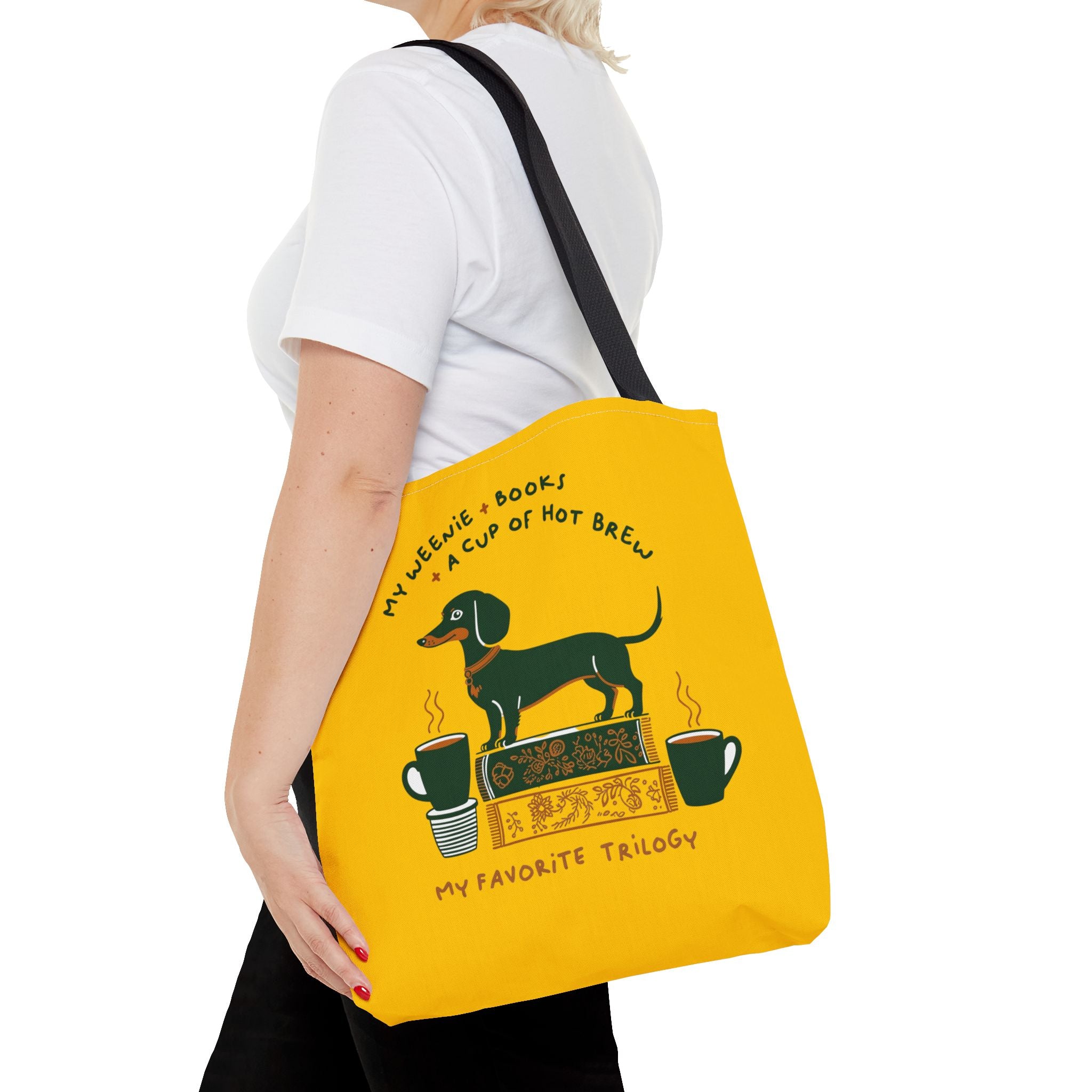 Dachshund, Books & Coffee Tote Bag