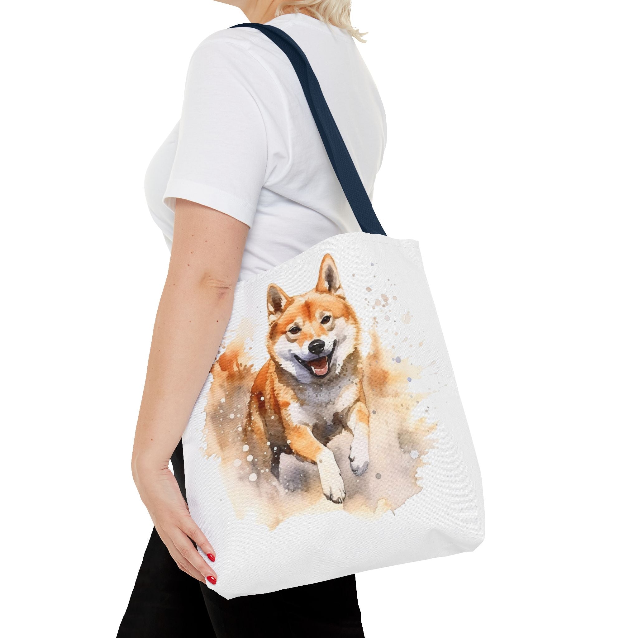 Shiba Inu Watercolor Tote Bag – Cute Running Dog All-Over Print