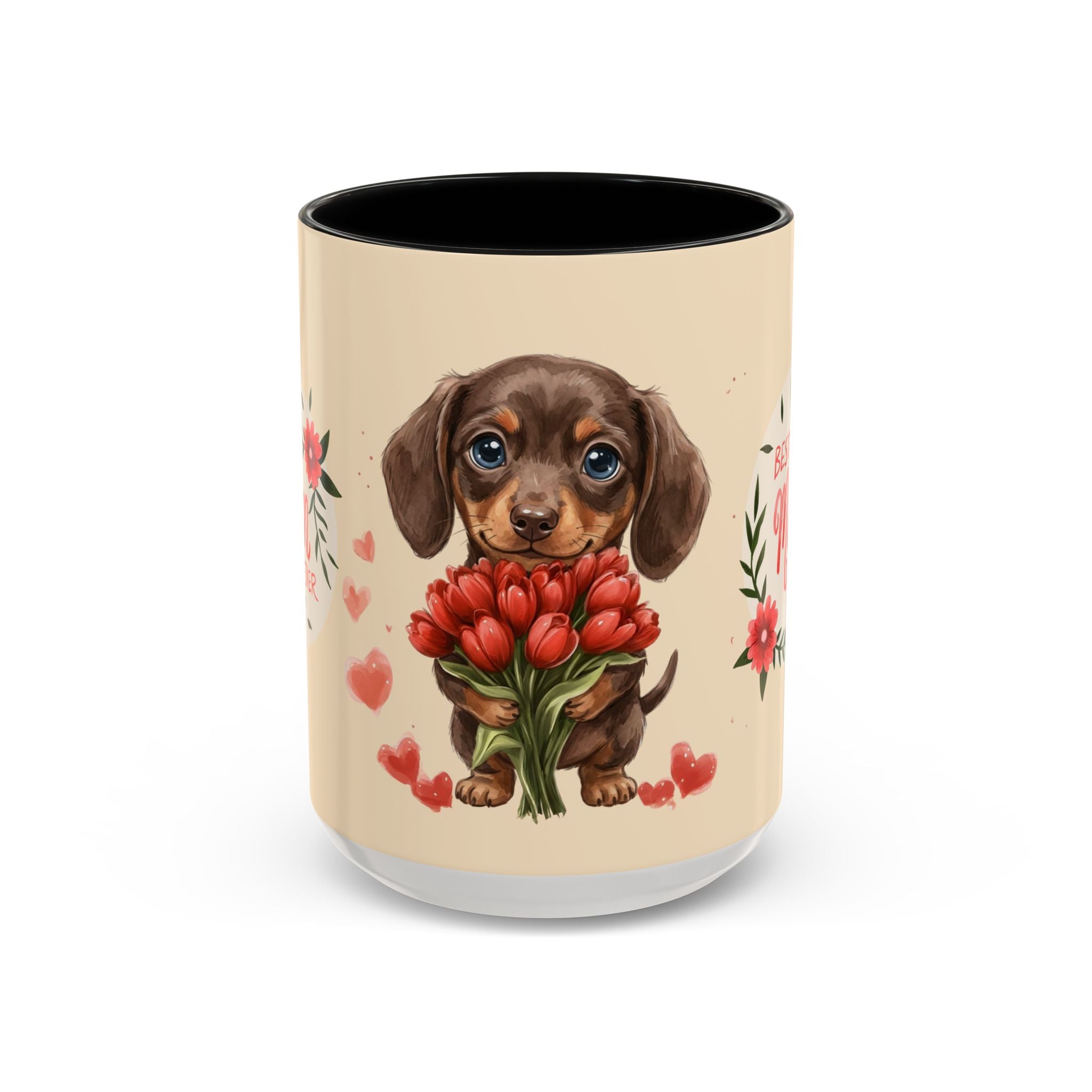 Best Mom Ever Coffee Mug — Cute Dachshund with Tulips