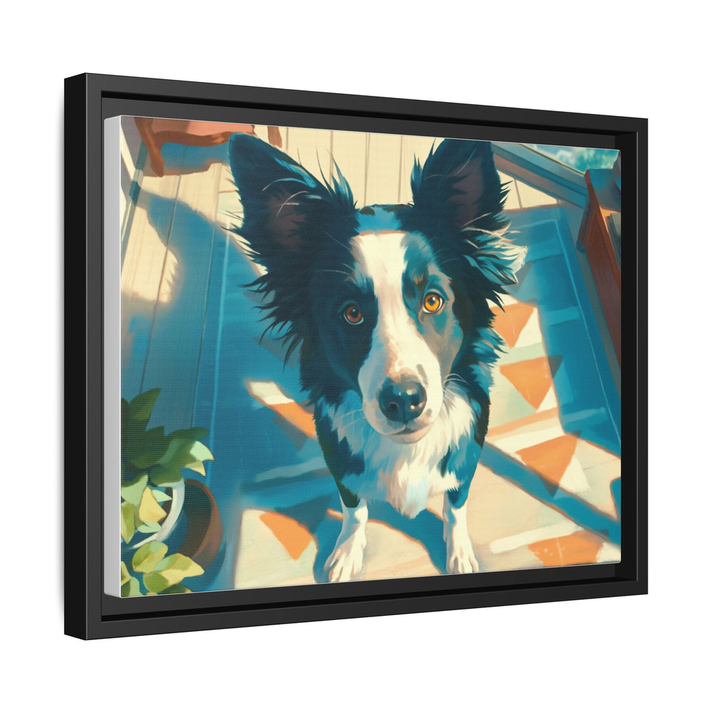 Framed Matte Canvas - Colorful Border Collie Pet Portrait