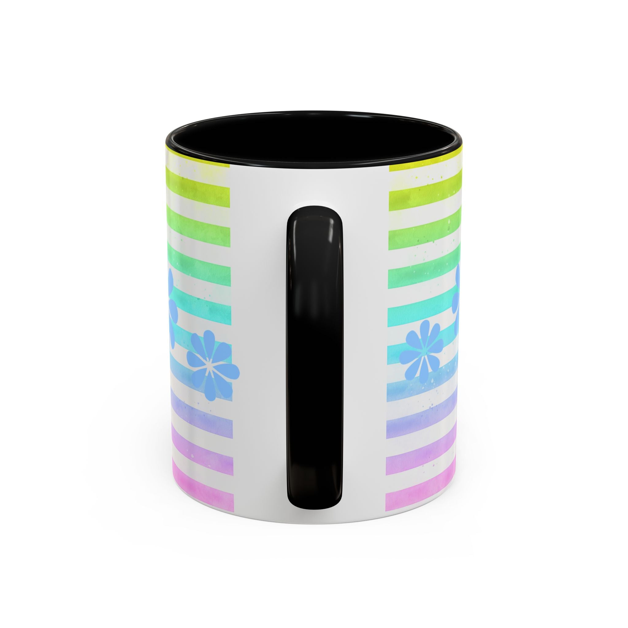 West Highland Terrier Coffee Mug — Cute White Pup on Rainbow Stripes (Accent Mug 11/15oz)