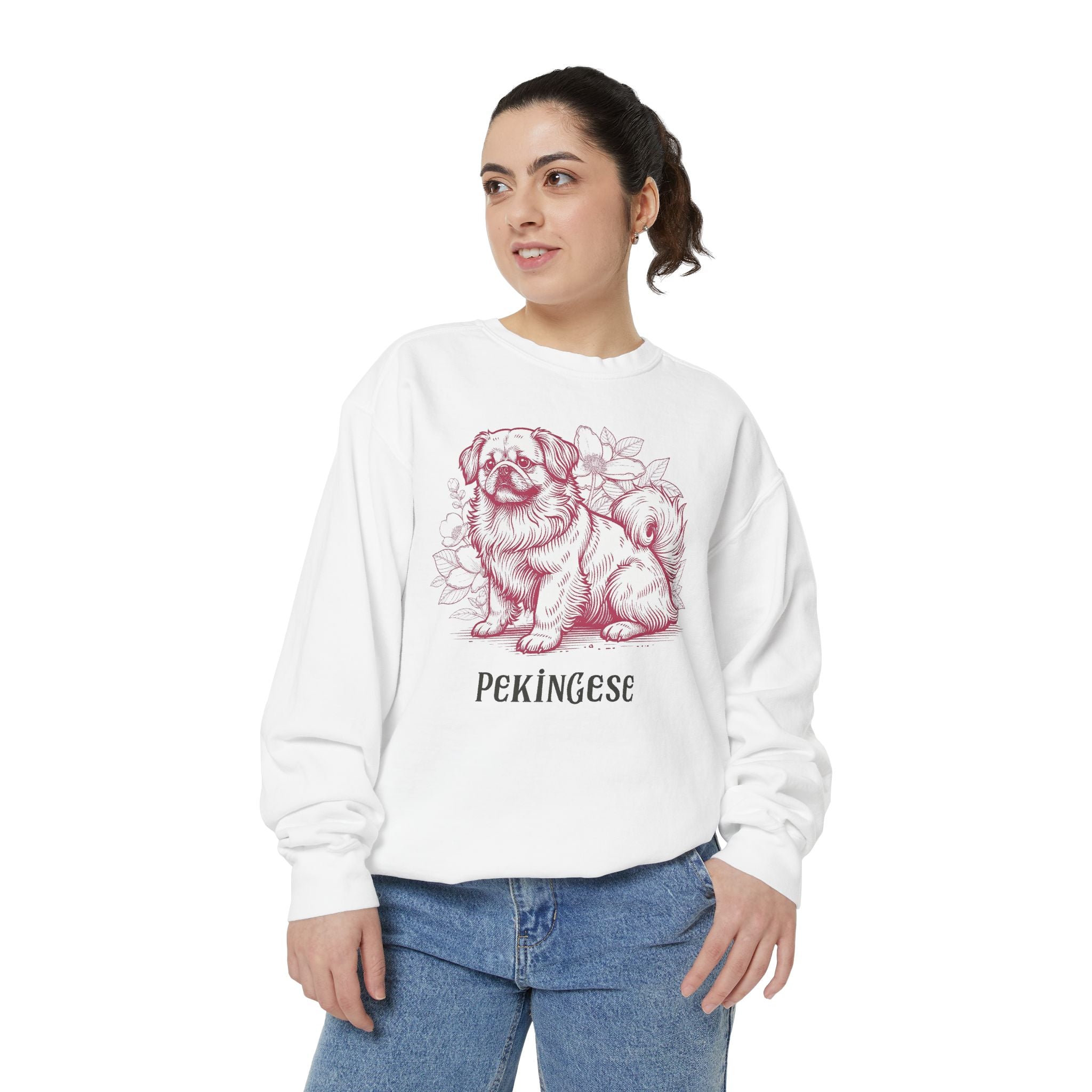 Pekingese Floral Sweatshirt — Vintage Sketch Dog Crewneck