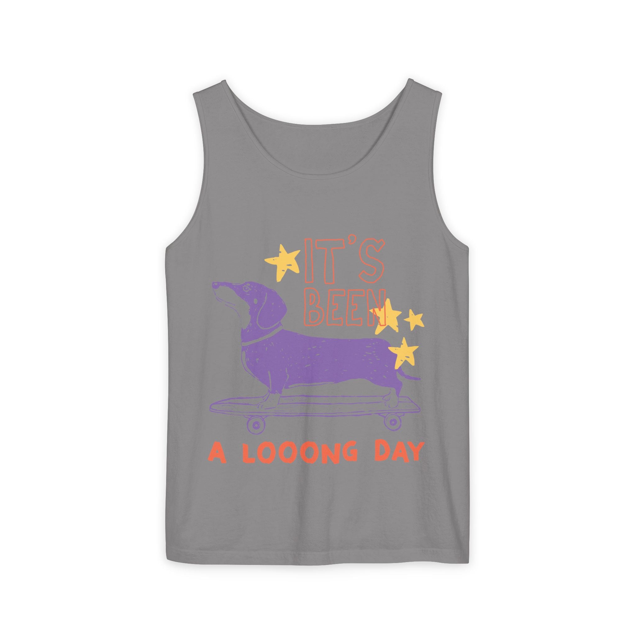 Dachshund Skateboard Tank — "It's Been a Looong Day" Cute Dog Graphic Tank Top