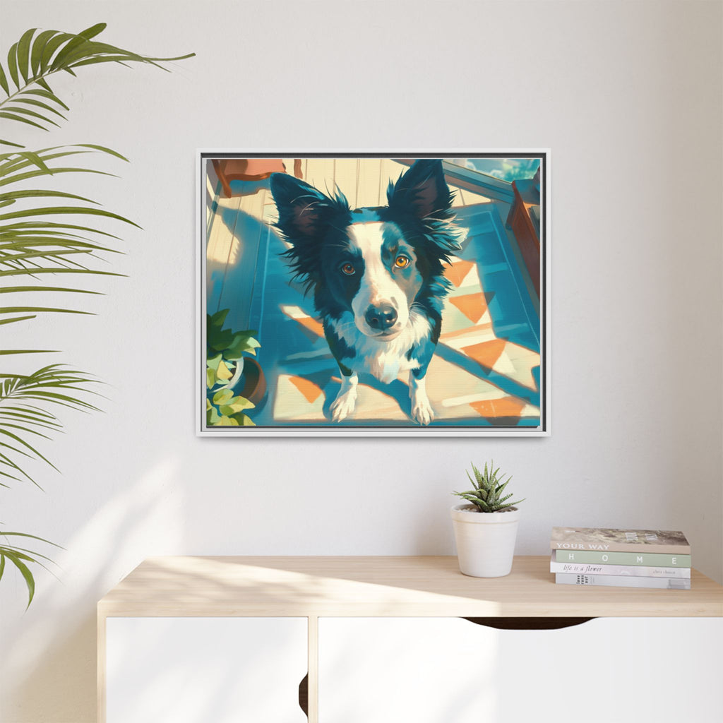 Framed Matte Canvas - Colorful Border Collie Pet Portrait
