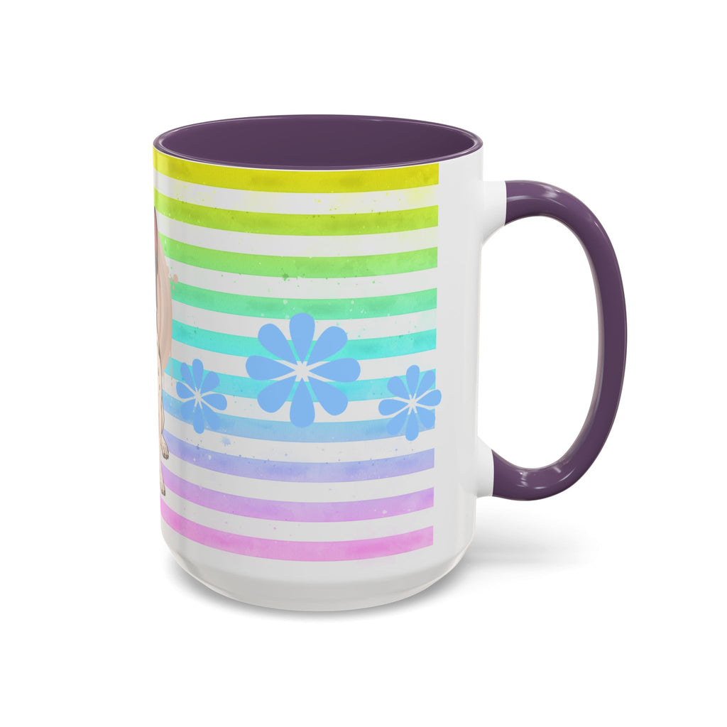 French Bulldog Coffee Mug — Cute Black & White Pup on Rainbow Stripes (Accent Mug 11/15oz)