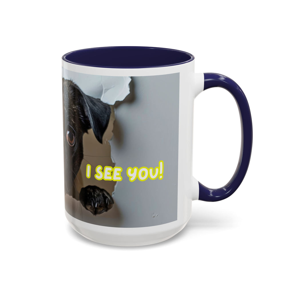 Pug “I See You!” Accent Coffee Mug — Cute Dog Lover Gift (11/15 oz)
