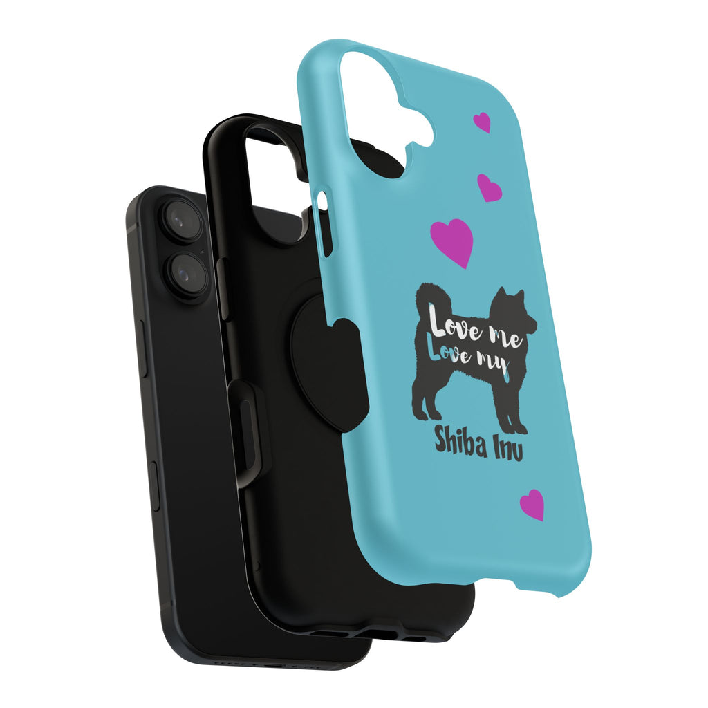 Shiba Inu Phone Case – "Love Me Love My Shiba Inu" Impact-Resistant Case, Cute Heart Design