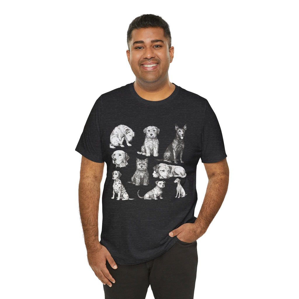 Dog Breed Sketches T-Shirt — Hand-Drawn Puppy Portraits Tee